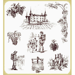 手绘素材红酒庄园