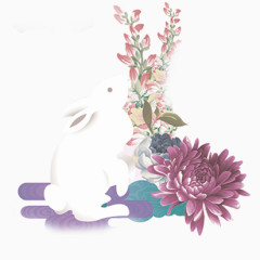 玉兔  水彩  花卉  动物  中秋素材