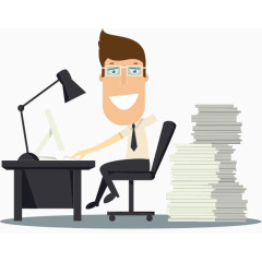 灯下工作的卡通男子