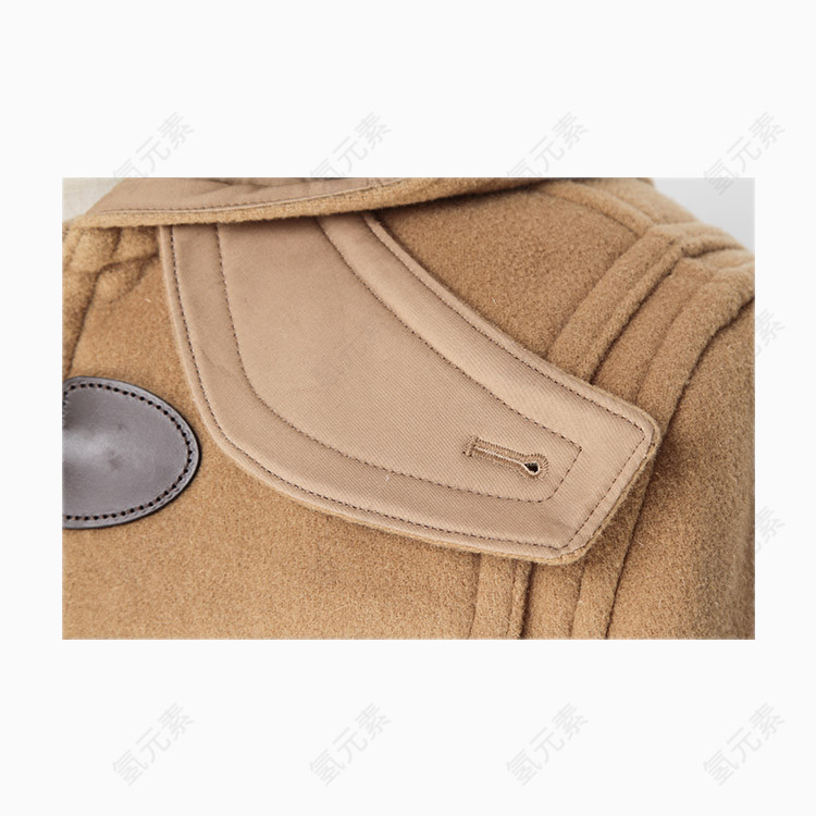 男士连帽牛角扣卡其色羊毛大衣