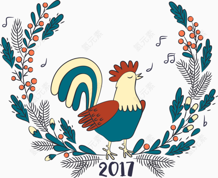 矢量2017鸡年装饰花卉
