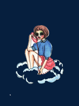 坐在云朵上打电话的女孩