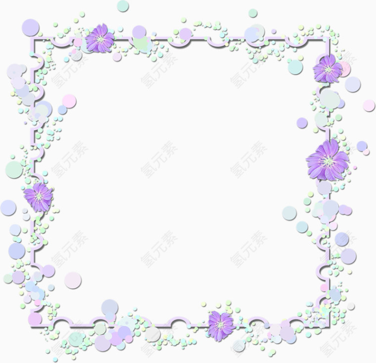 蓝色泡泡和花朵边框