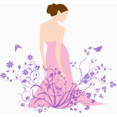 粉色浪漫新娘婚纱矢量图