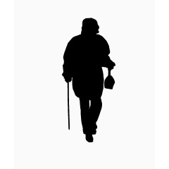 老太太拎包拄拐剪影