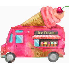 矢量手绘水彩甜品车