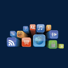 矢量蓝色科技立体图标装饰