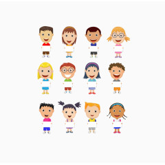 矢量彩色卡通小男孩女孩集合