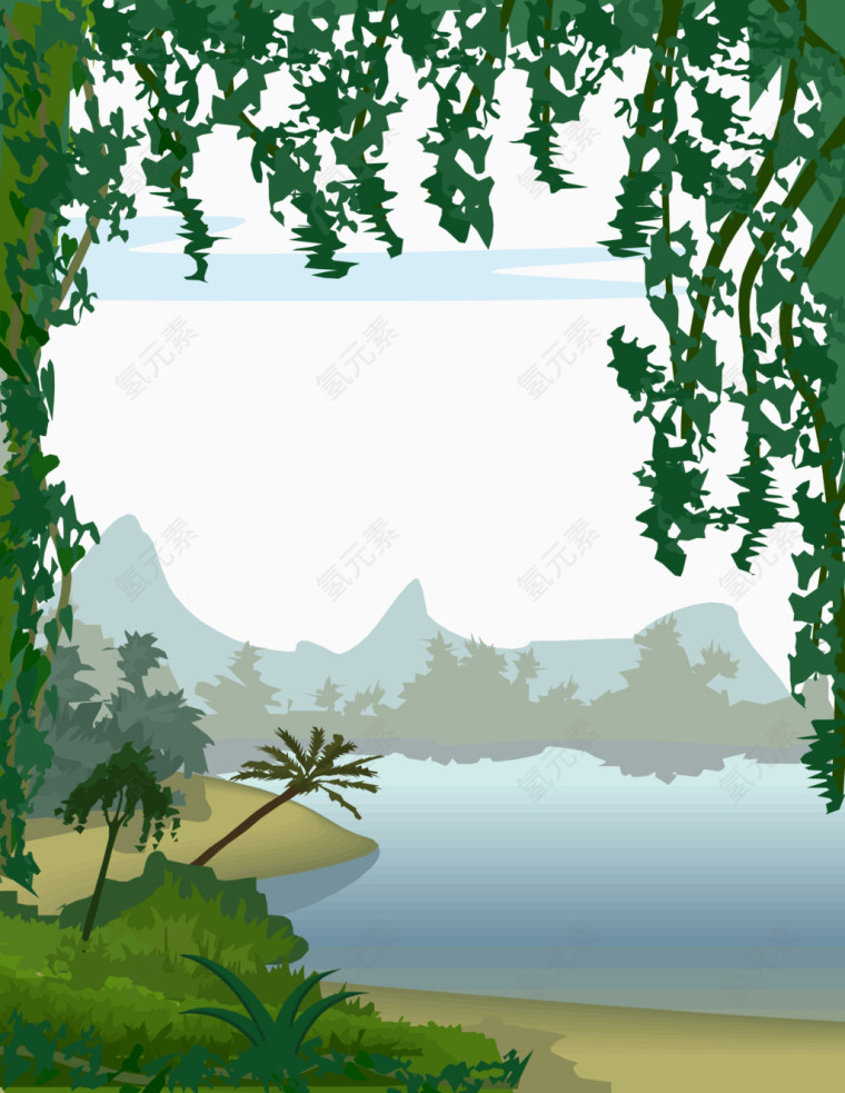 绿藤湖面矢量