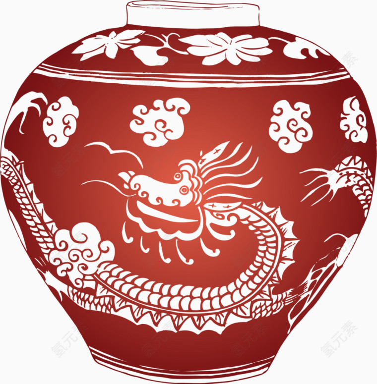 矢量手绘红色花瓶