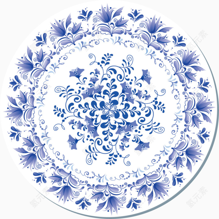 矢量青花瓷盘子