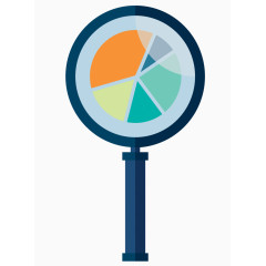 矢量扇形统计图放大镜PPT素材