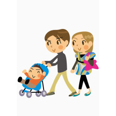 手绘爸爸妈妈带着宝宝