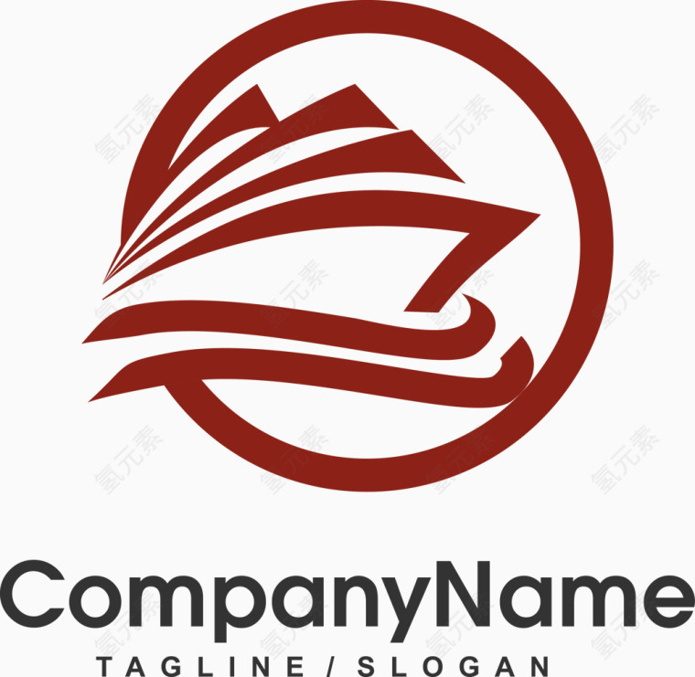 矢量红色线条轮船驶入LOGO