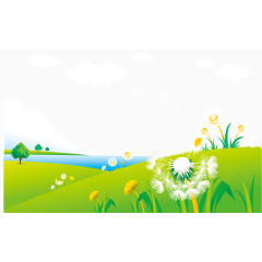 矢量春天草原蒲公英风景插画