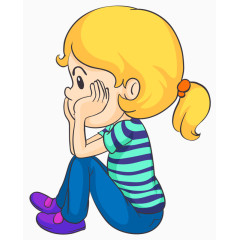 托腮坐着思考的女生