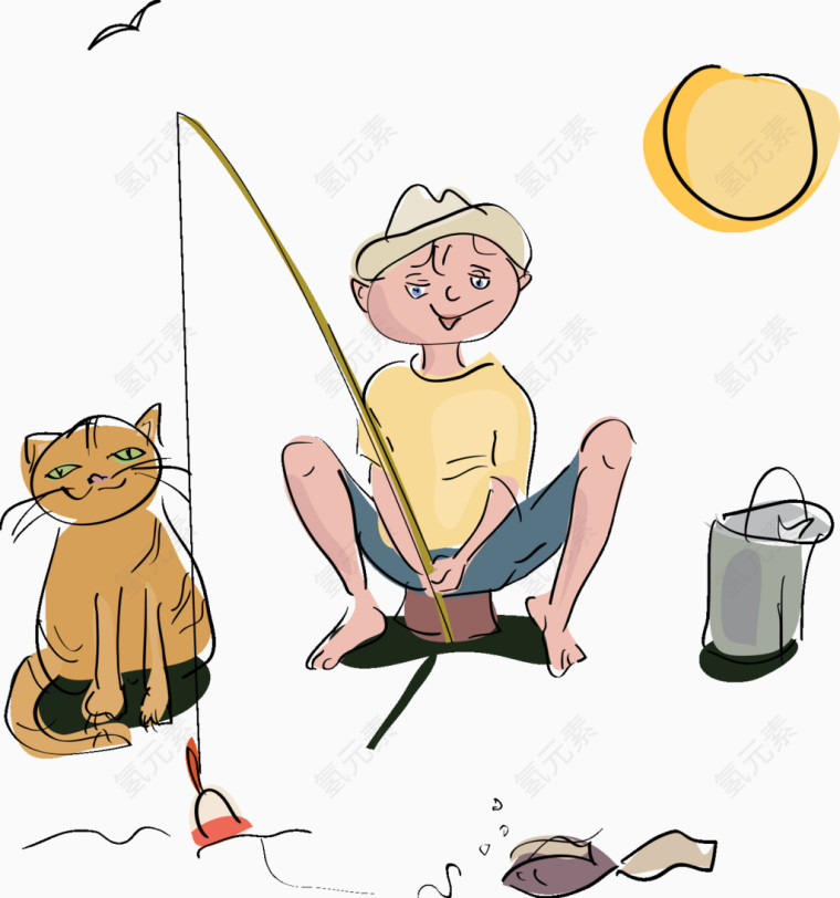钓鱼行业小猫钓鱼男孩