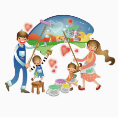 粉刷墙壁的爸爸妈妈