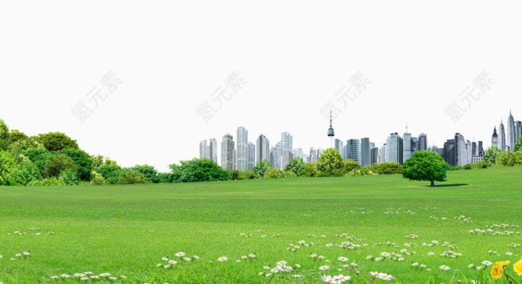城市建筑草地免抠素材