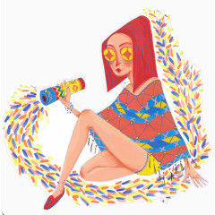 手绘女人玩万花筒