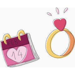 矢量手绘戒指和日历