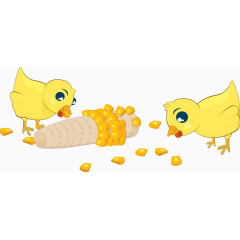 卡通小鸡吃玉米矢量图