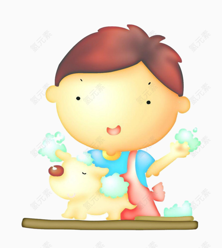 给狗狗洗澡的男孩
