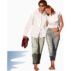 海边男女情侣写实手绘