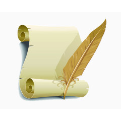 卷轴白纸与羽毛笔图片