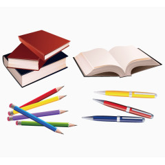 书本彩笔学习用品矢量