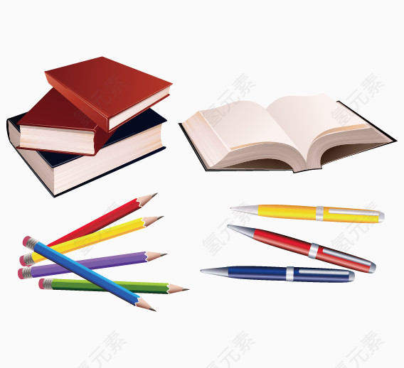 书本彩笔学习用品矢量