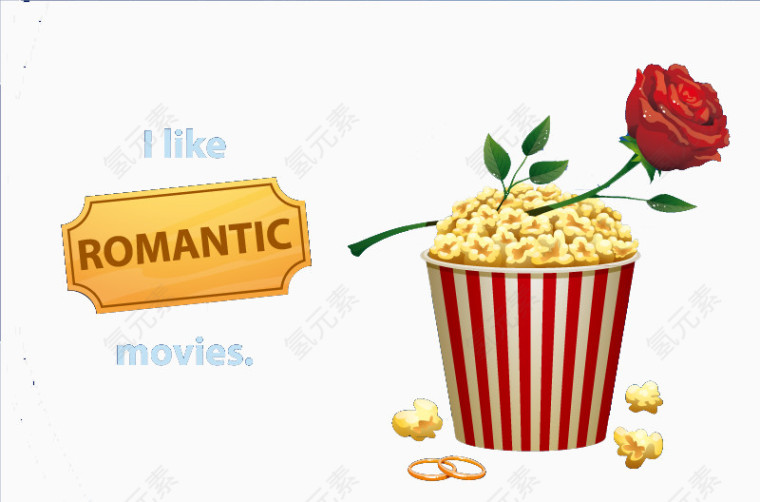 玫瑰电影爆米花免抠素材