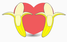 剥开的香蕉和粉红色的心
