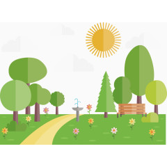 扁平化春季公园风景矢量素材