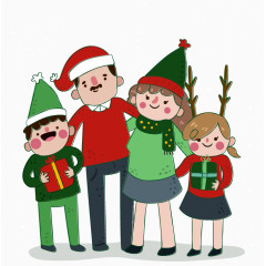 卡通矢量一家四口欢度圣诞