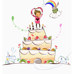 矢量蛋糕上的卡通男孩