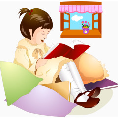 矢量手绘阅读的女孩