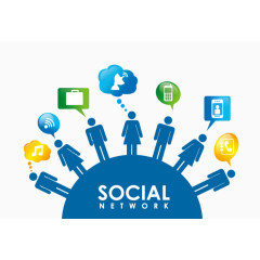 蓝色半圆上的人像与信息传播