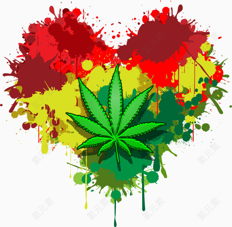 矢量爱心墨迹花草