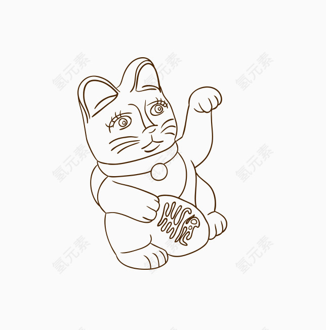 绘线描招财猫png素材