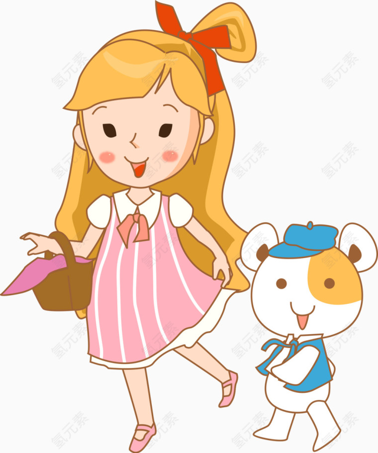 卡通小女孩与小熊