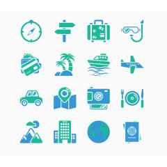 矢量蓝绿色16款简易出游素材