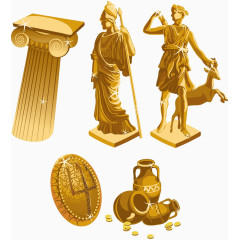 黄金雕塑与罗马柱图片