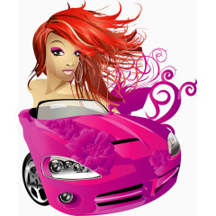 矢量手绘香车美女