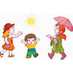 卡通可爱小孩雨伞太阳