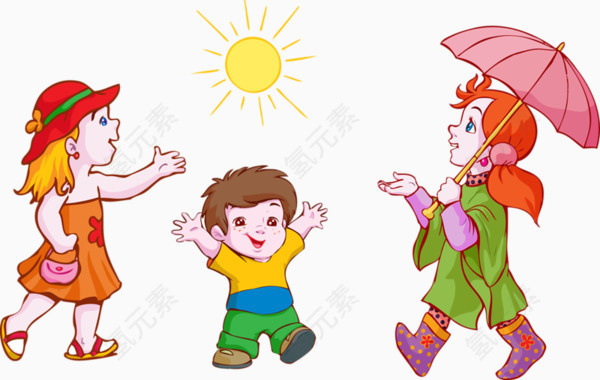 卡通可爱小孩雨伞太阳