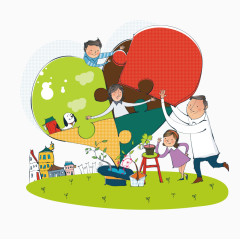 推着拼色爱心的爸爸