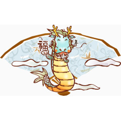 拿福字的矢量龙