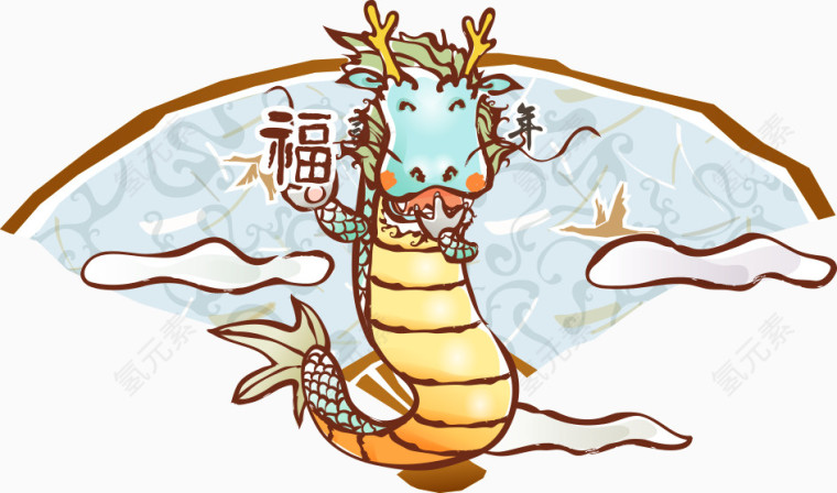 拿福字的矢量龙