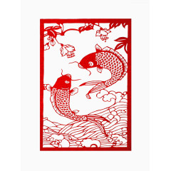 锦鲤玉兰剪纸窗花素材